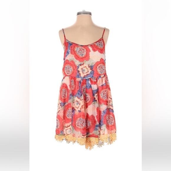 NWT LF Chandelier fuchsia and orange chiffon and crochet romper, size m - Picture 1 of 9